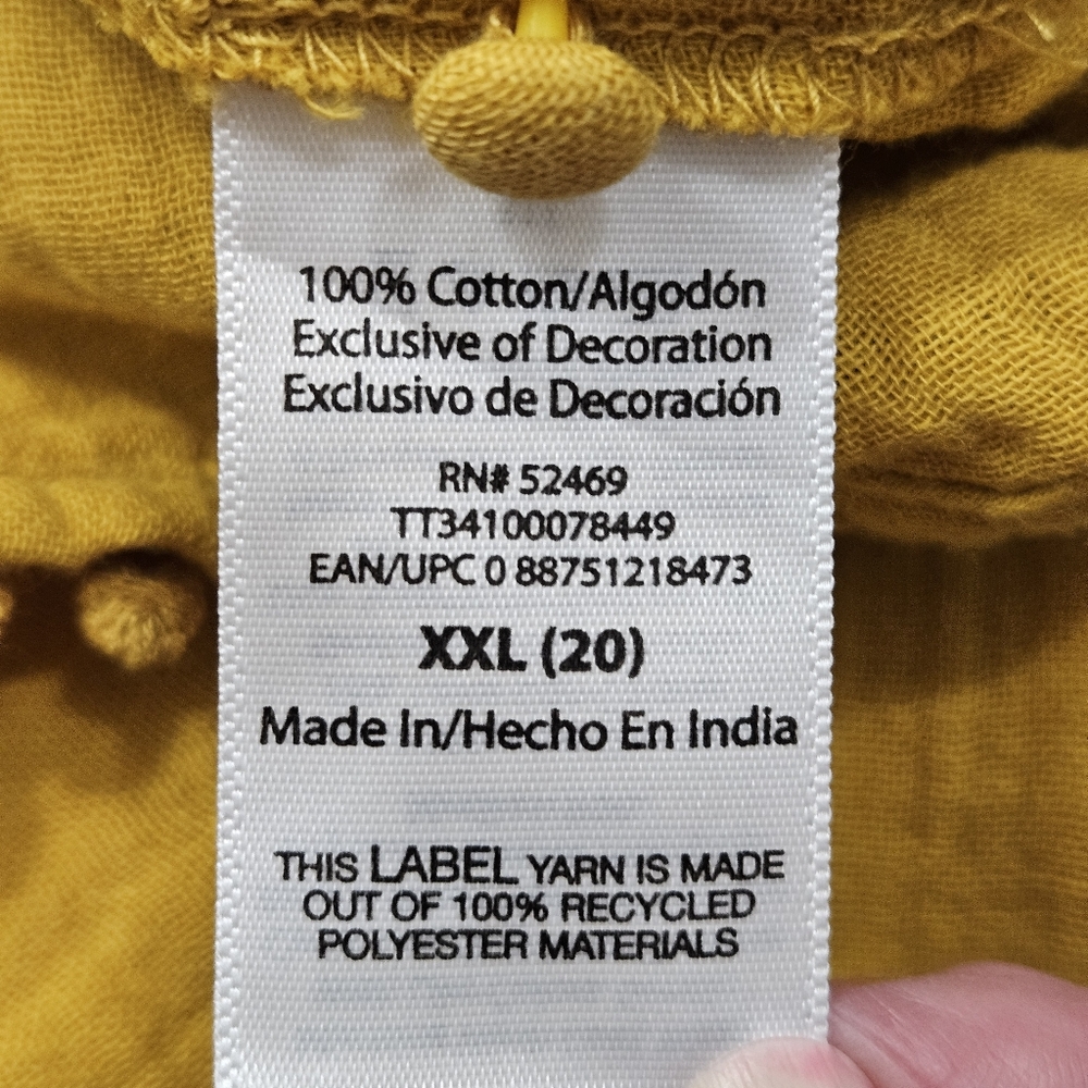 Mustard Yellow Maxi Dress XXL Boho Flutter Prairie Cottagecore Boho Cotton Gauze - Picture 9 of 11